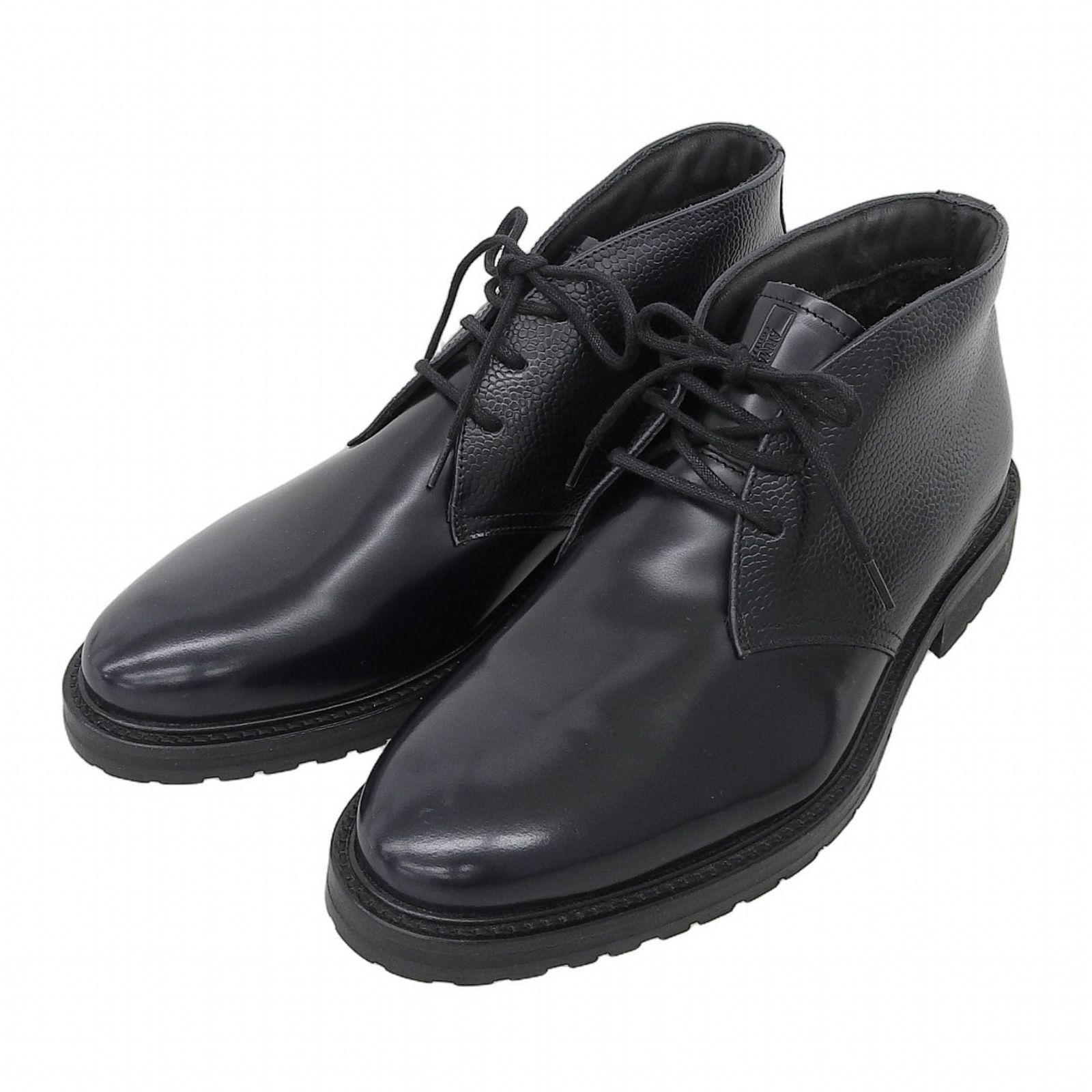 未使用品▲ARMANI COLLEZIONI アルマーニコレッツォーニ 裏ボア レザー チャッカブーツ アンクルブーツ ネイビー 7 メンズ