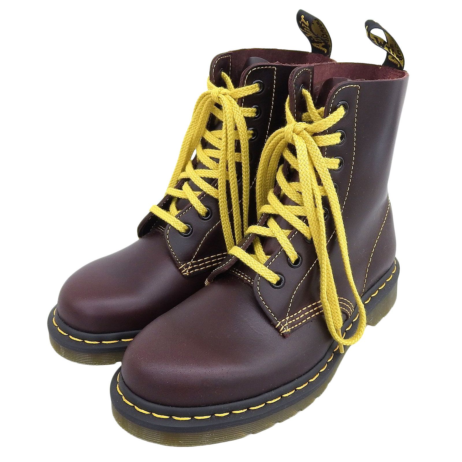 未使用品▲Dr.Martens ドクターマーチン 1460 PASCAL 8ホール ブーツ イエローステッチ レザーブーツ ボルドー UK5 メンズ 箱付き 15,120円
