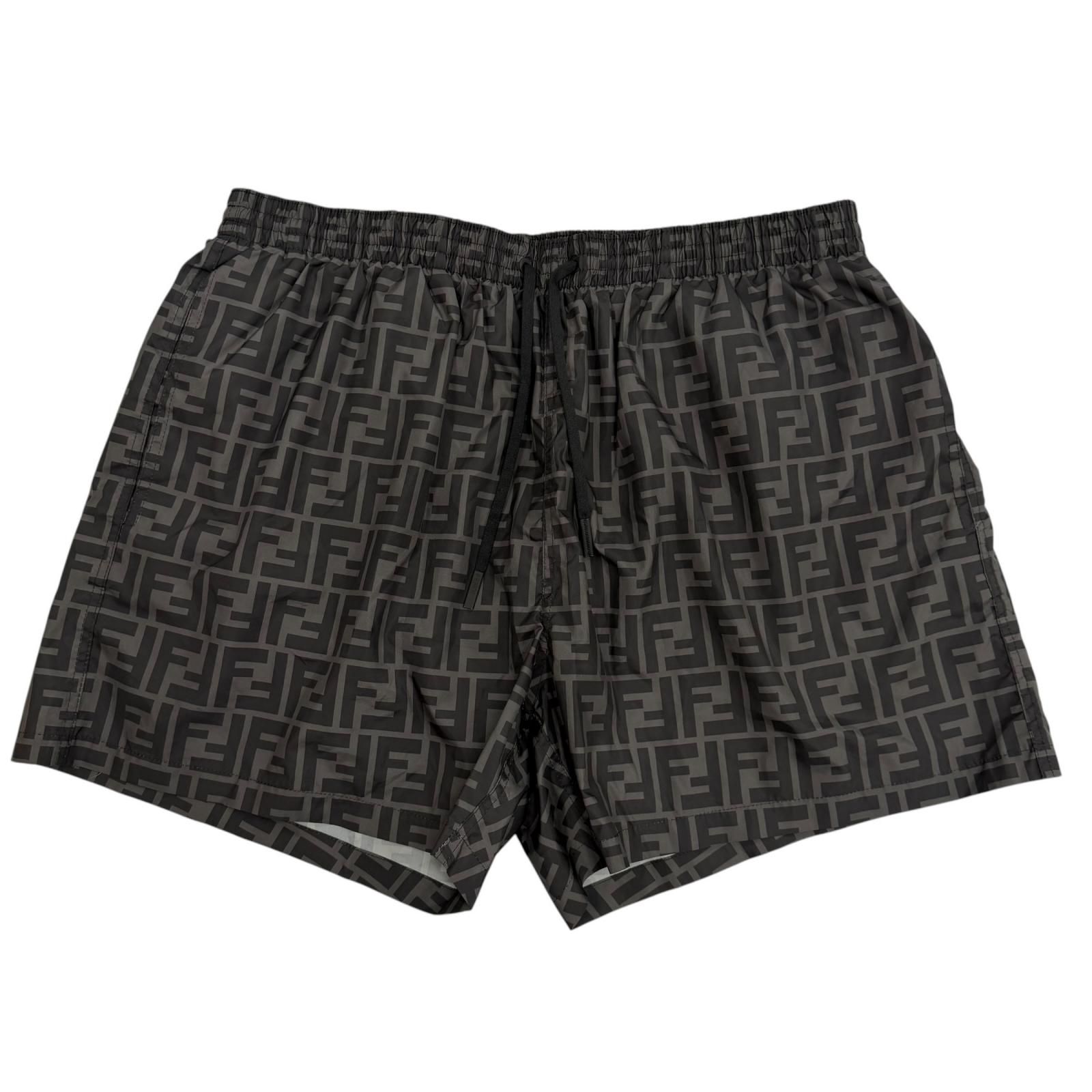 極美品▼FENDI フェンディ 2025年製 FXB077 FFロゴ総柄 水着 スイムパンツ ショートパンツ グレー 50 イタリア製 正規品 メンズ