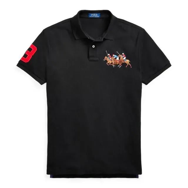 【新品未使用】Polo By Ralph Lauren ラルフローレン メンズ コットン 鹿の子編み トリプル ポニー クレスト & No.3 ししゅう 半袖ポロシャツ カスタムスリムフィット 在庫一掃価格