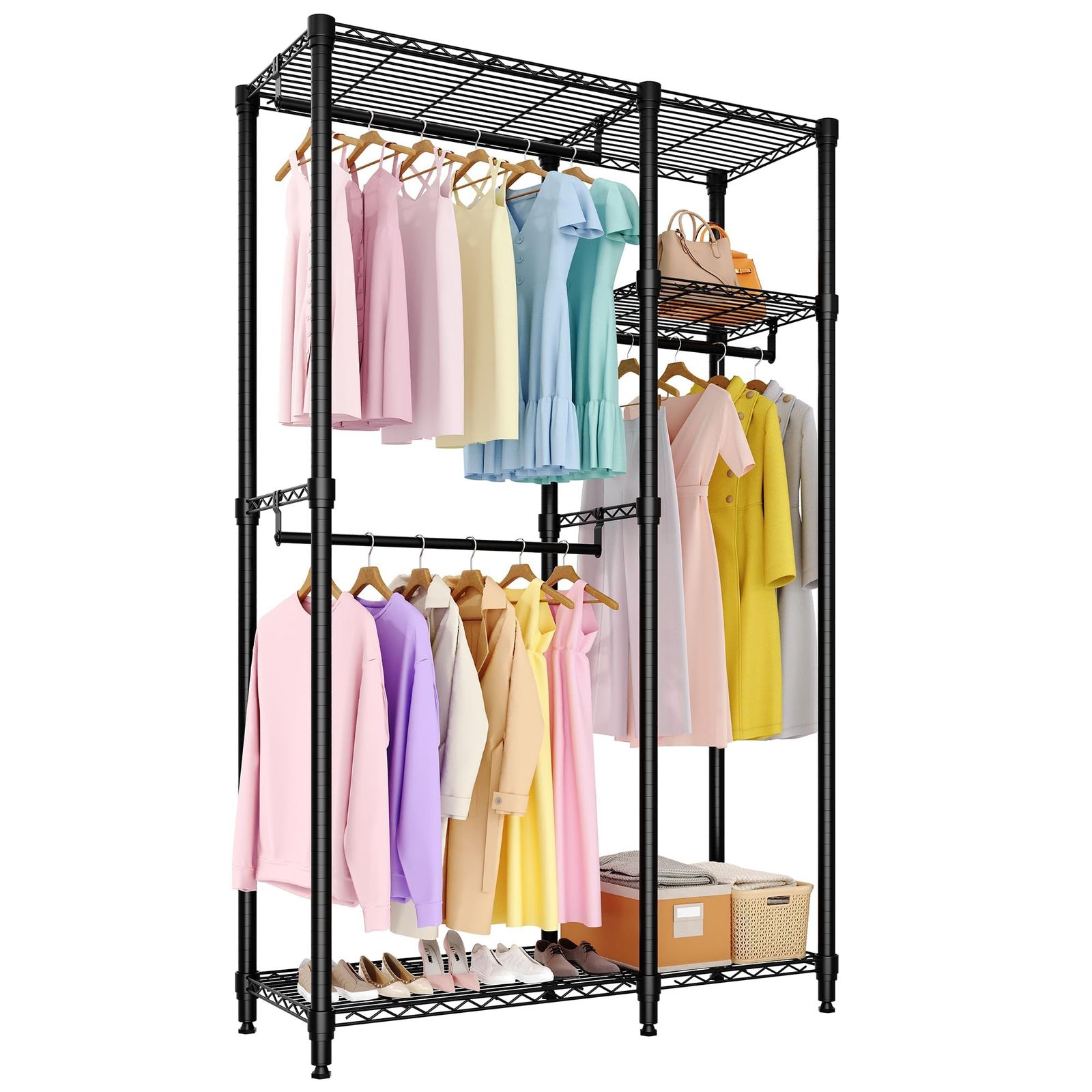 Garvee ハンガーラック 洋服ラック 幅108cm 耐荷重317kg パイプハンガー 高さ調整可能 3段 頑丈 コードかけ | スチール製 大容量 安定性 衣装収納 服かけスタンド 工具不要 簡単組立 ハンガーかけ コートハンガー 洋服収納 スチルラッｍａ 9,302円
