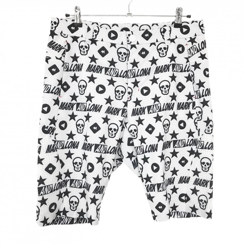 【超美品】マークアンドロナ ハーフパンツ 白×黒 総柄 裏地付 メンズ 48(L) ゴルフウェア MARK＆LONA