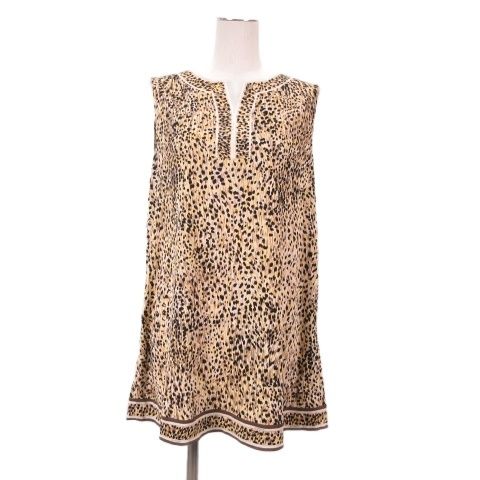 レオナール LEONARD FASHION ノースリーブ チュニック レオパード柄 ブラウン系 40 ■GY09