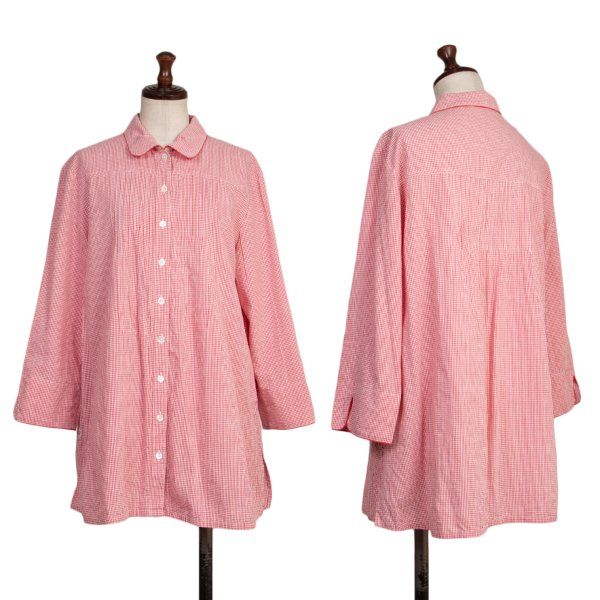 マドモアゼルノンノンMademoiselle NON NON コットンキュプラピンタックパイピングギンガムチェックシャツ 赤白40L