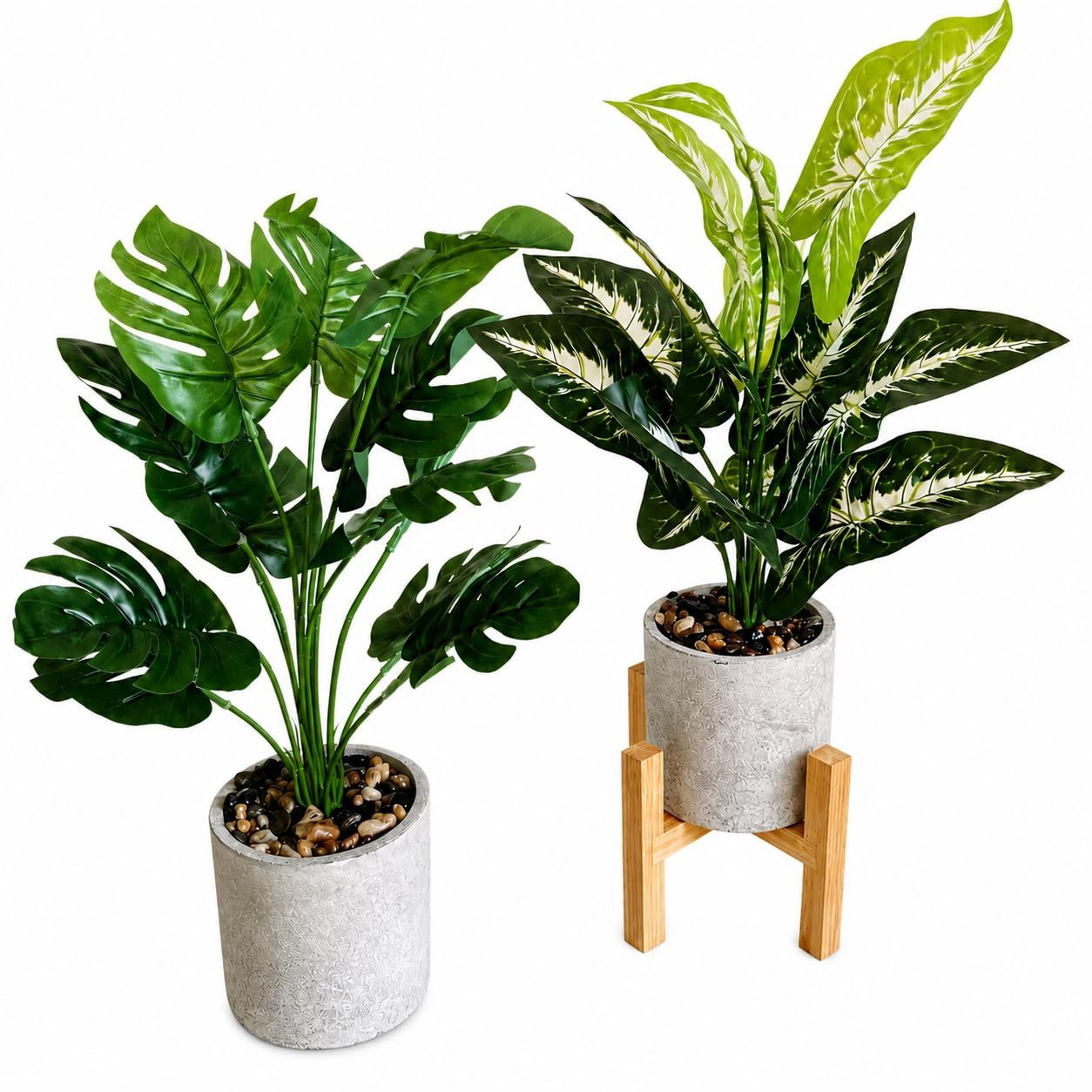 【生花店監修】 フェイクグリーン 人工観葉植物 モンステラ 鉢植え 造花 インテリア 枯れない 2点セット 花台付き (モンステラとカラジウム)ｍａ 5,964円