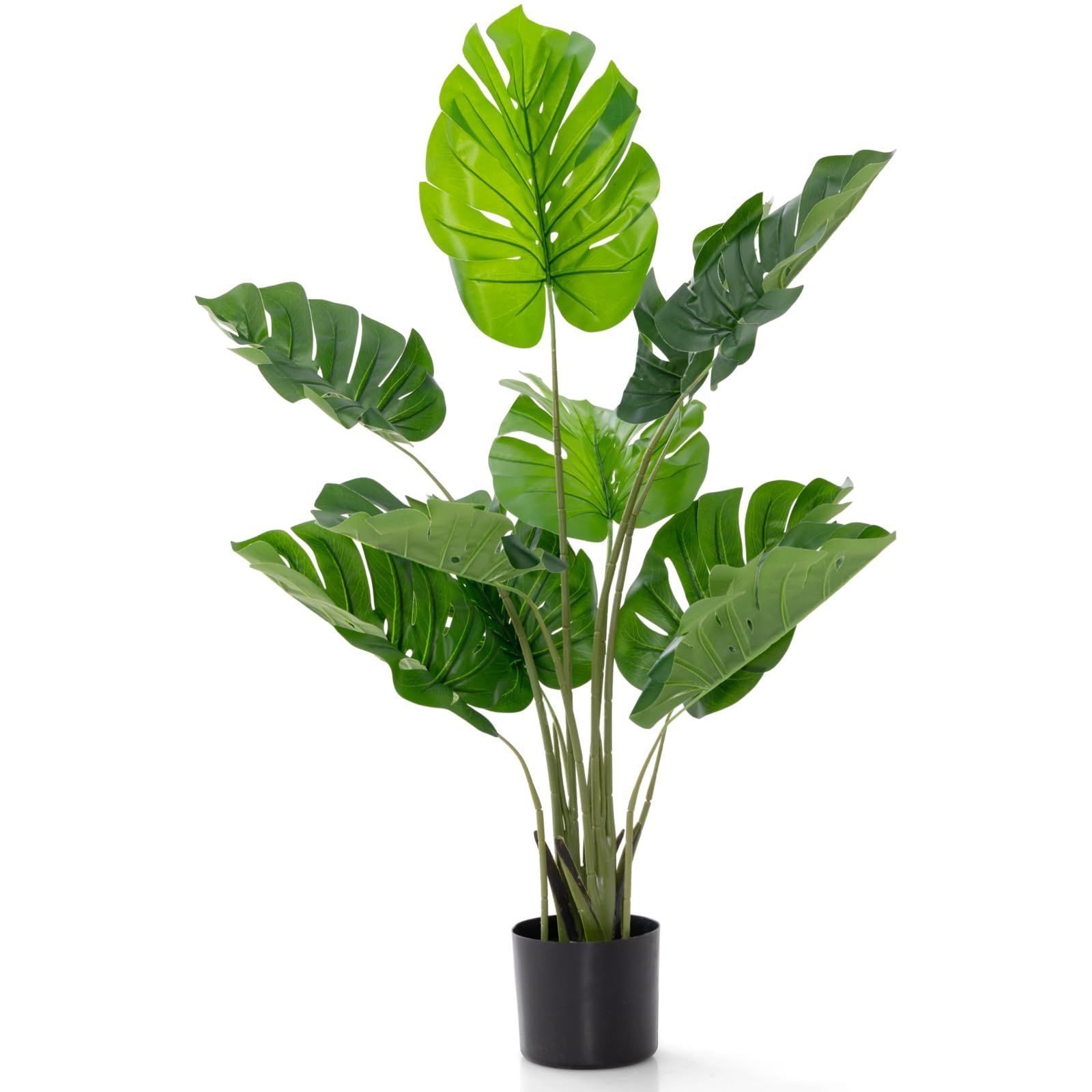TANGKULA 人工 観葉植物 フェイク 120cm 1本 モンステラ フェイクグリーン 造花 光触媒 インテリア 室内 屋外 フェイク植物 人工観葉植物 水やり不要 枯れない 盆栽植物ｍａ
