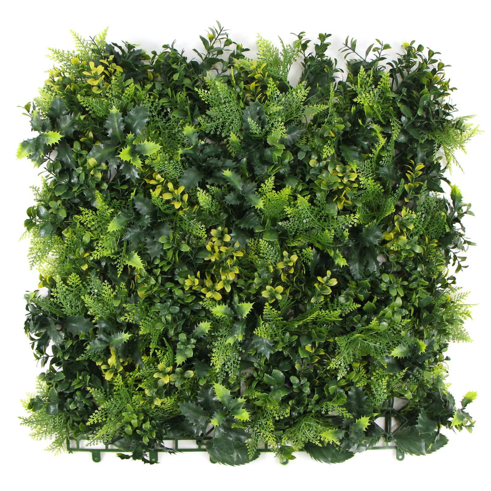 ULAND フェイクグリーン 壁掛け 50×50cm 4枚セット 人工観葉植物 リアル 葉ヘッジパネル 高密度 広葉＆シダ調 グリーンウォール 擬木 目隠しフェンス 外壁 屋外 ガーデン 庭 ベランダ 壁面緑化 UVカット 耐候性PE製 簡単取付けｍａ