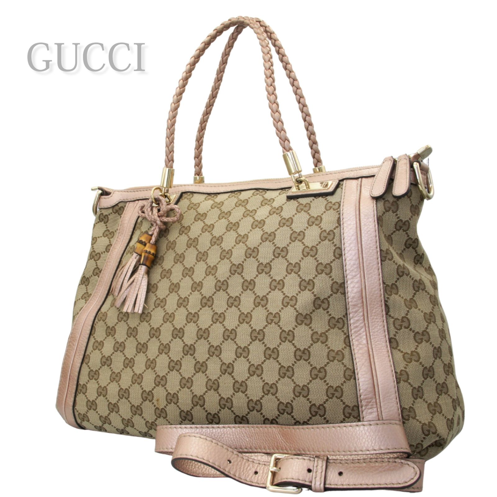 【中古】GUCCI グッチ GGキャンバス バンブータッセル トートバッグ レディース シャンパンピンク 269946 213217 レザー 肩掛け ハンドバッグ 大容量 通勤 お出かけ 人気 上品 高級 デイリー ヴィンテージ 旅行 マザーズバッグ 35,685円