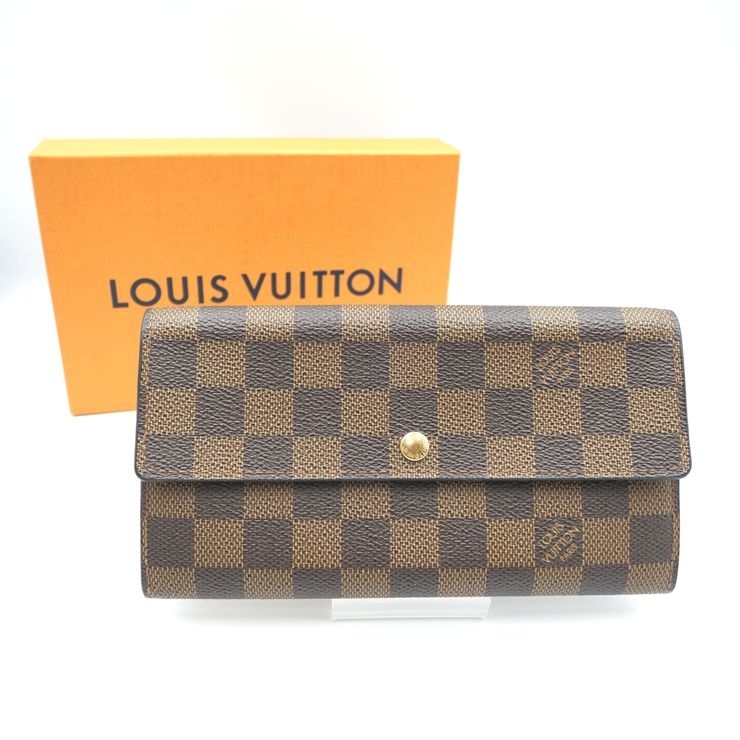 LOUIS VUITTON（ルイヴィトン）ポルトフォイユ・サラ ダミエ・エベヌ 長財布 ウォレット ブラウン ゴールド金具 レディース N61734【中古】