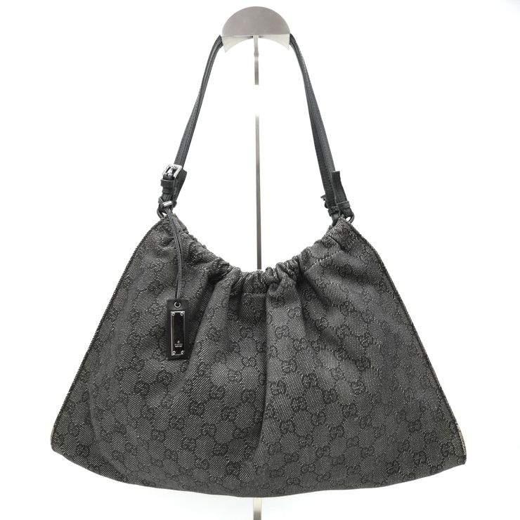 GUCCI（グッチ）GGキャンバス ギャザー ショルダーバッグ ワンショルダーバッグ アーカイブ ブラック キャンバス レザー 165797【中古】 29,887円