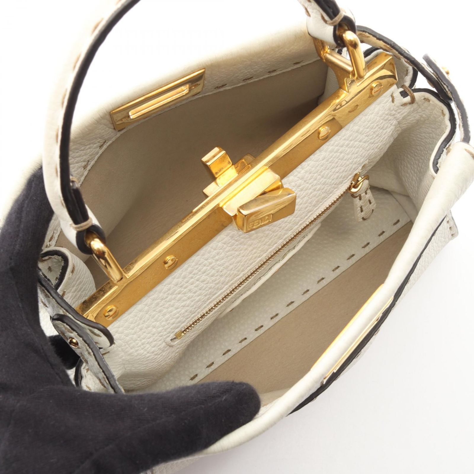 フェンディ FENDI ハンドバッグ ミニピーカブー セレリア 2WAY 8BN244 ホワイト レザー ピーカブー セレリア ミニ レディース Used B