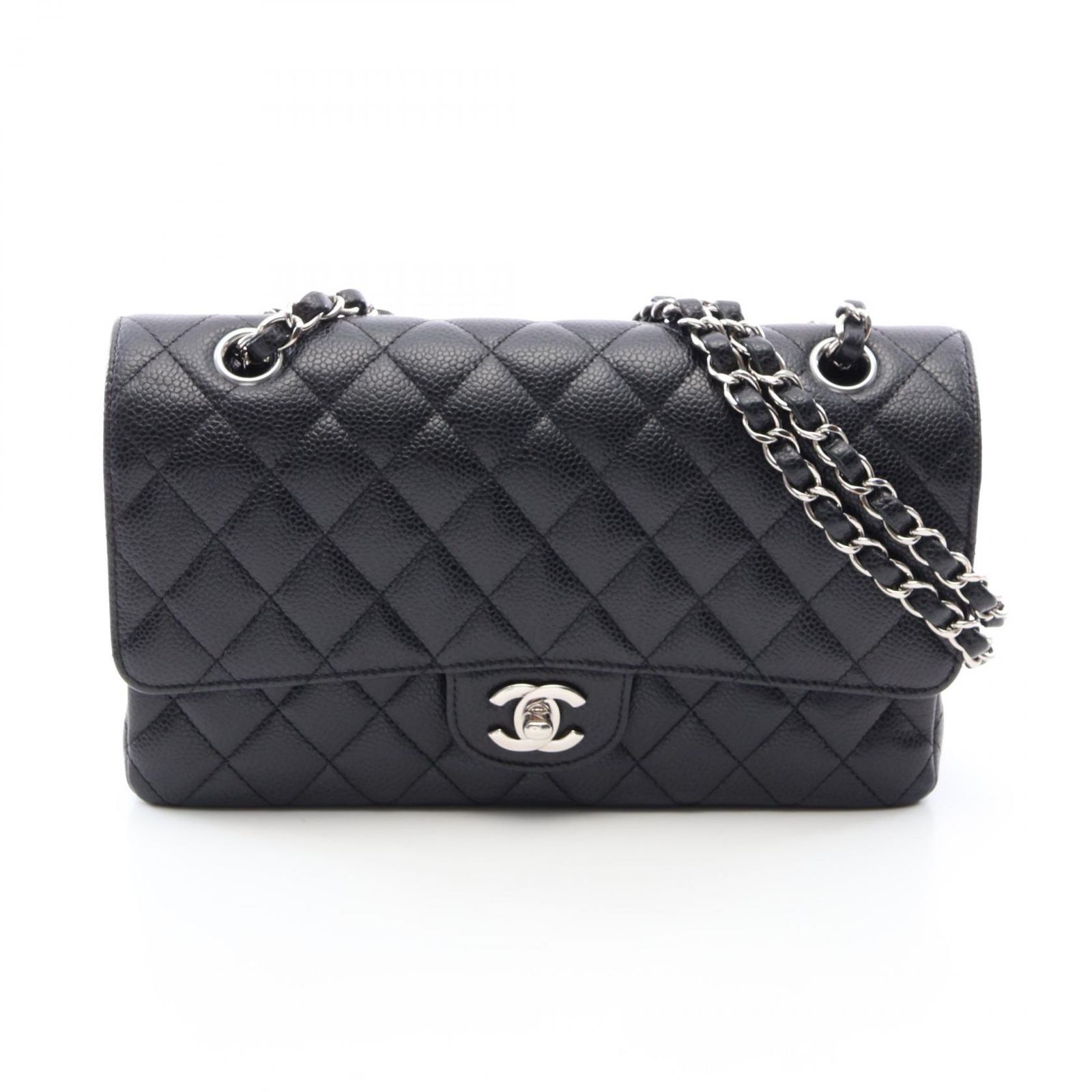 シャネル CHANEL ショルダーバッグ マトラッセ Wフラップ ブラック キャビアスキン(グレインドカーフ) マトラッセ ダブルフラップ チェーンショルダー レディース