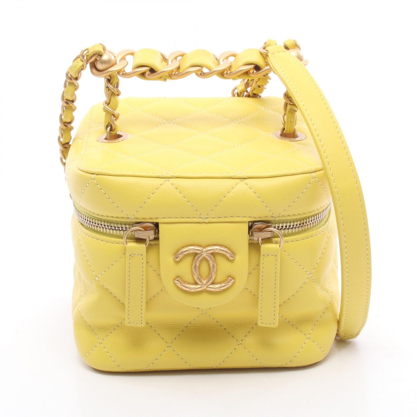 シャネル CHANEL ショルダーバッグ マトラッセ AS3228 イエロー レザー マトラッセ スモールバニティ 2wayチェーンショルダー レディース Used A