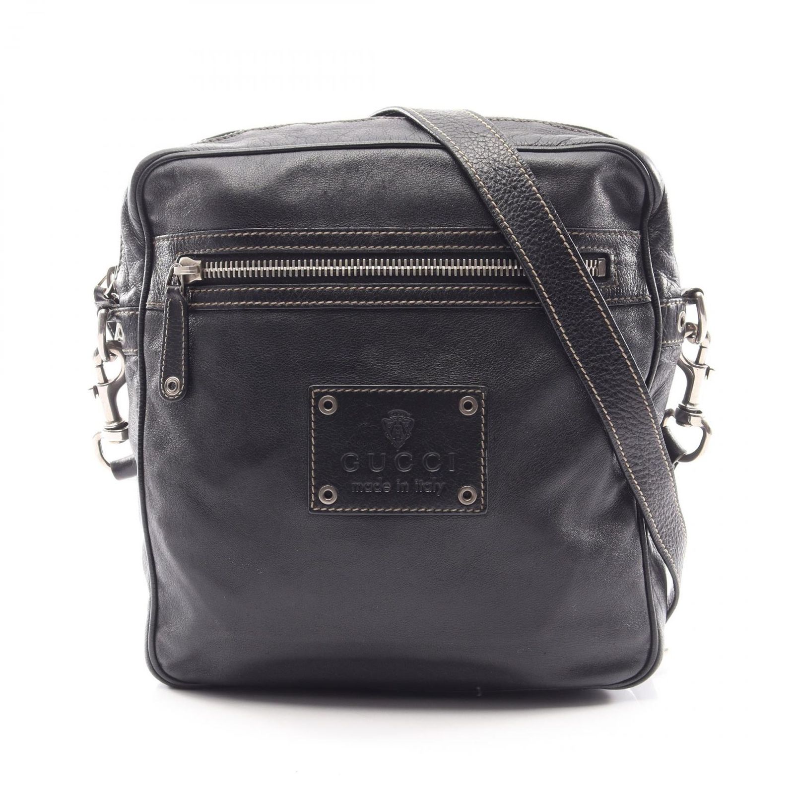 グッチ GUCCI ショルダーバッグ クレスト 201451 ブラック レザー クレスト ショルダーバッグ レディース Used B