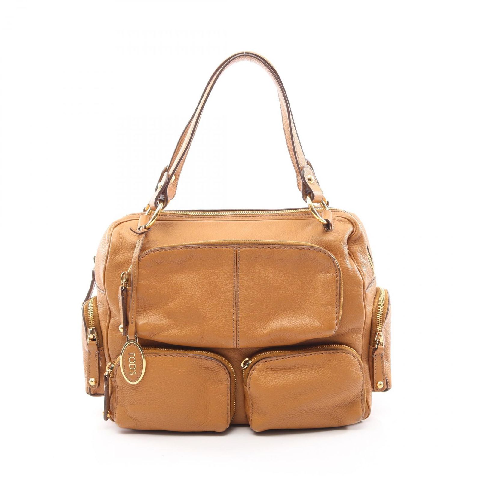 トッズ TOD'S ハンドバッグ マルチポケット ライトブラウン レザー マルチポケット ハンドバッグ レディース Used B