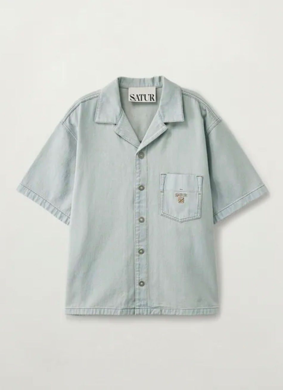 ☆ SATUR ☆ SATUR Open Collar Half Denim Shirt デニムシャツ L