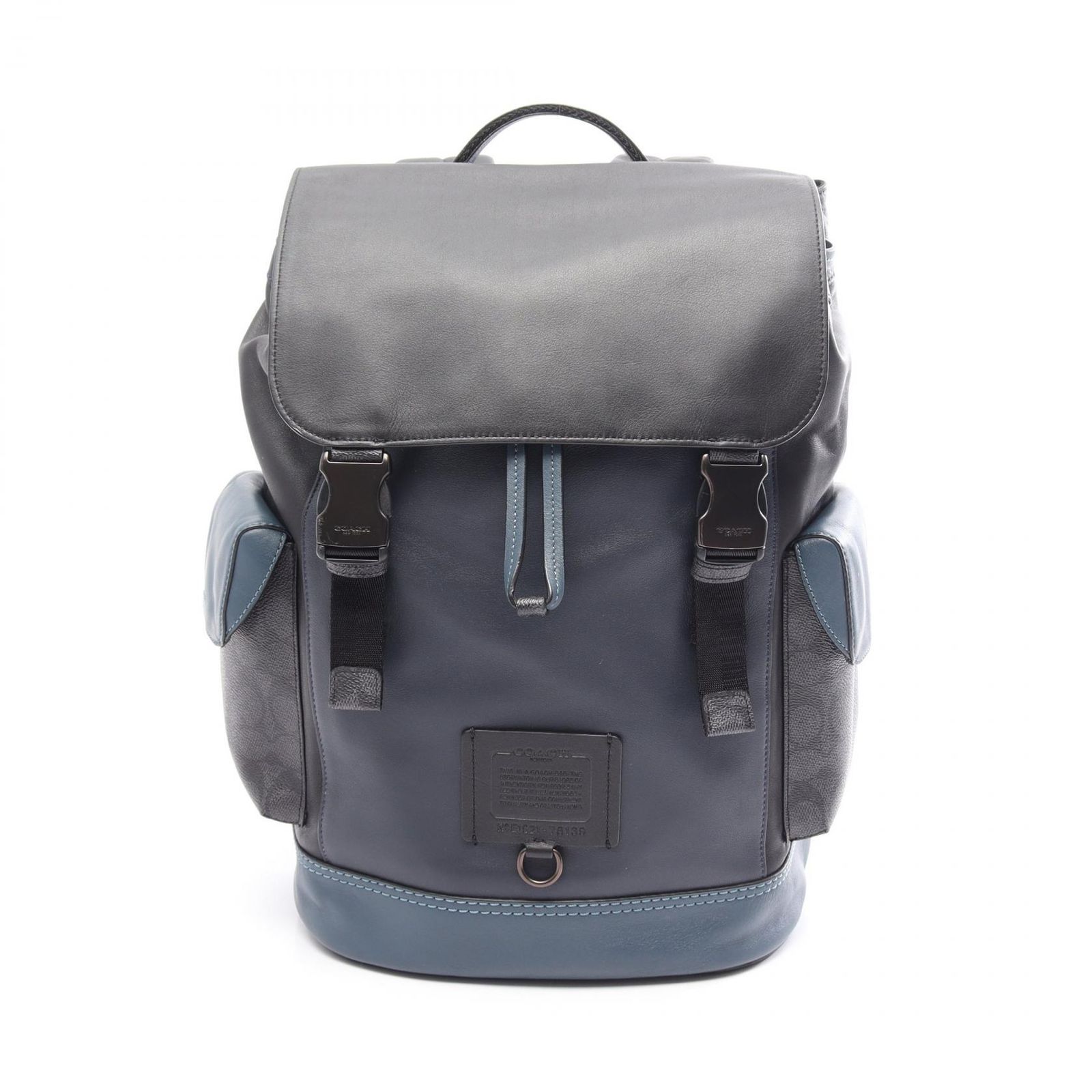 コーチ COACH リュックサック バックパック リビングトン ネイビー レザー PVCコーティングキャンバス リビングトンバックパック メンズ Used A