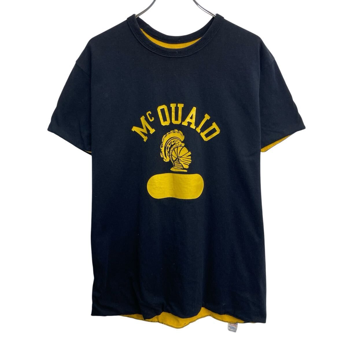 80s USA製 Champion リバーシブルTシャツ XL ブラック イエロー チャンピオン 80年代 カプセル3段プリント カットソー 夏物 a807-6810