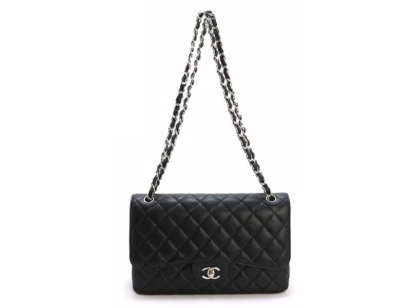 CHANEL シャネル デカマトラッセWフラップ30 A58600 ショルダーバッグ キャビアスキン ブラック/SV レディース【中古】200