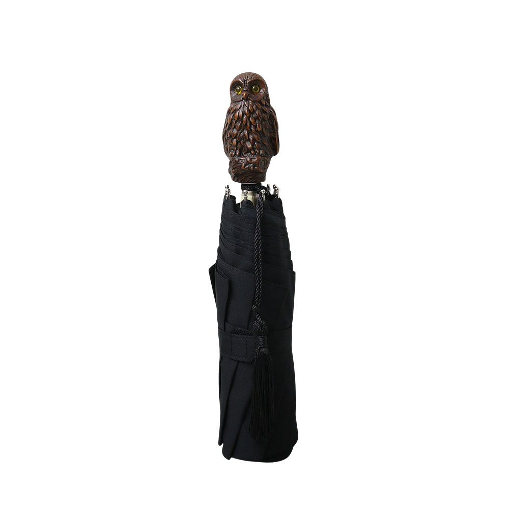 ギ ドゥ ジャン Guy de Jean 折りたたみ傘 Animal Handle Folding Umbrella Chouette / Owl 晴雨兼用 UVカット フランス製 ブラック ユニセックス 人気 ブランド おしゃれ 誕生日 プレゼント 送料無料