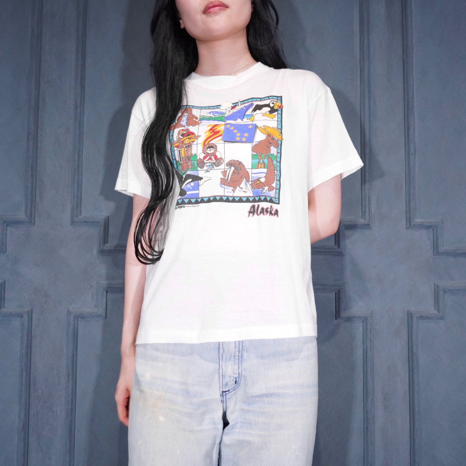 90's USA VINTAGE PM KIDS Alaska PRINT DESIGN MINI T SHIRT/90年代アメリカ古着アラスカプリントデザインミニTシャツ