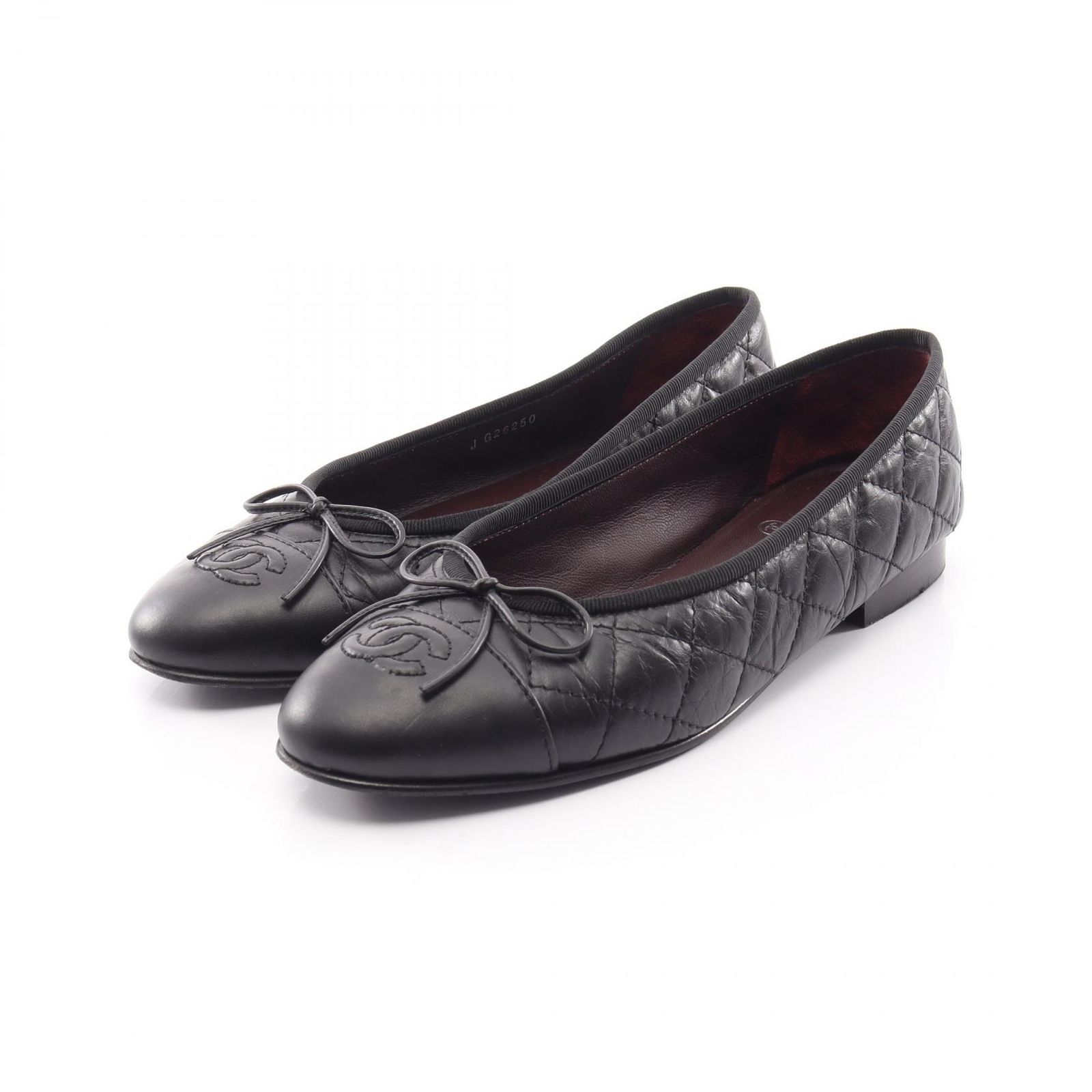 シャネル CHANEL パンプス バレリーナ マトラッセ ココマーク レザー バレエシューズ レディース Used A