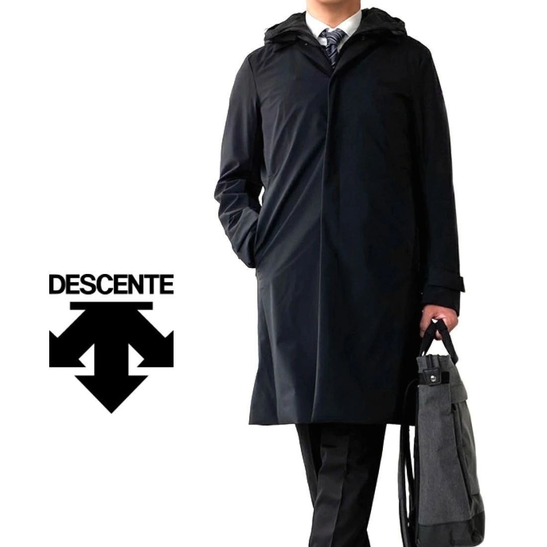 新品 DESCENTE【デサント】 3M THINSULATE【シンサレート】 脱着可能ベスト付き ステンカラーコート 撥水加工 黒　ブラック
