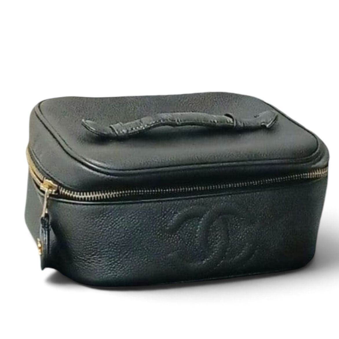 シャネル　CHANEL バニティバッグ　ポーチ　キャビアスキン　レザー　ブラック　黒　ココマーク　ゴールド金具　シリアルシール　鑑定済　正規品