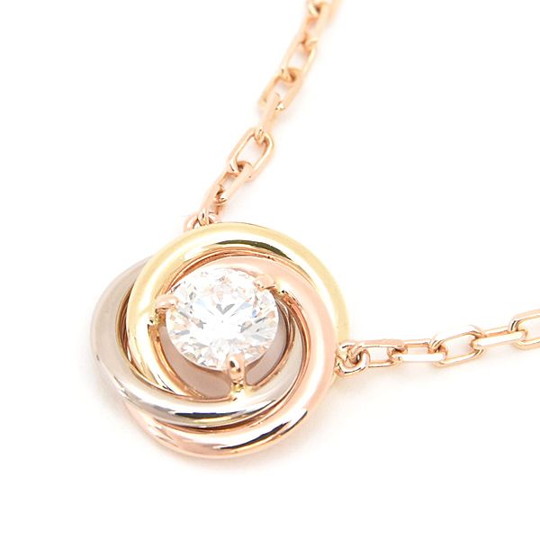 カルティエ ネックレス レディース トリニティ 1Pダイヤモンド ペンダント ゴールド Cartier 750YG×WG×PG 中古