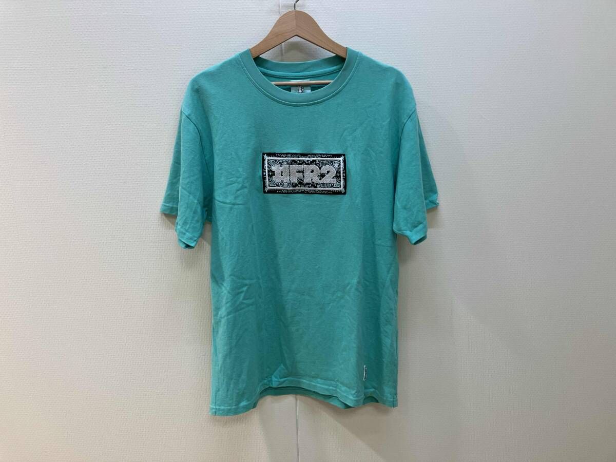#FR2 エフアールツー ペイズリー 半袖Tシャツ ボックスロゴ Tシャツ ターコイズブルー 月桃刺繍 Lサイズ相当 FRC4306