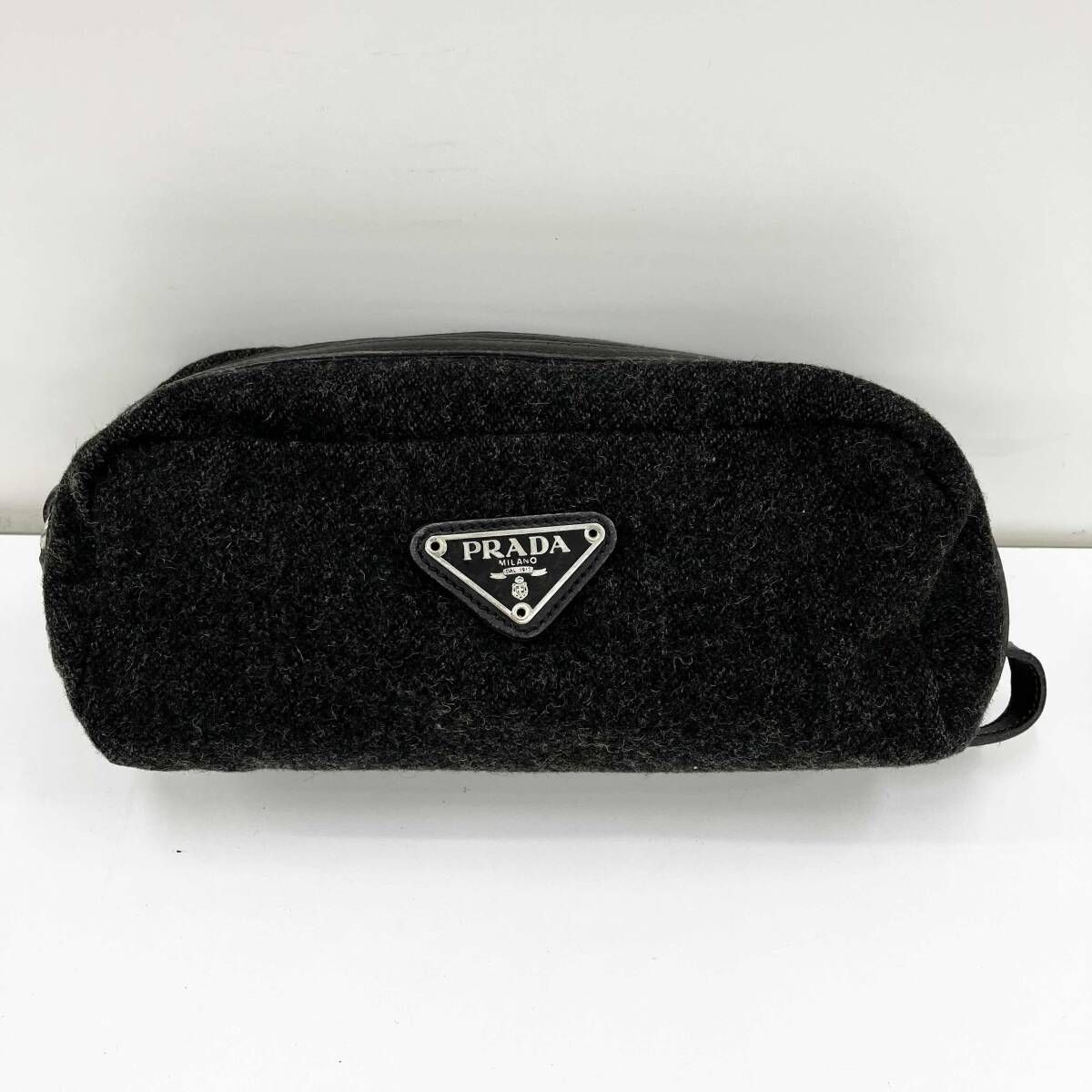 【ウール100%】 PRADA プラダ ポーチ ペンケース グレー 濃緑 6,483円