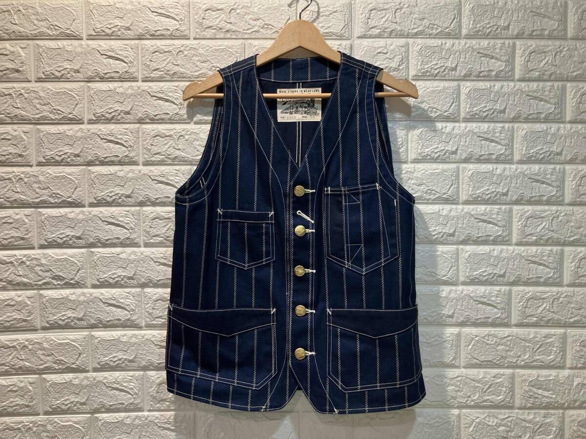 DAPPER'S ベスト RAILROAD WORK VEST ロープパターンウォバッシュストライプ インディゴ 36