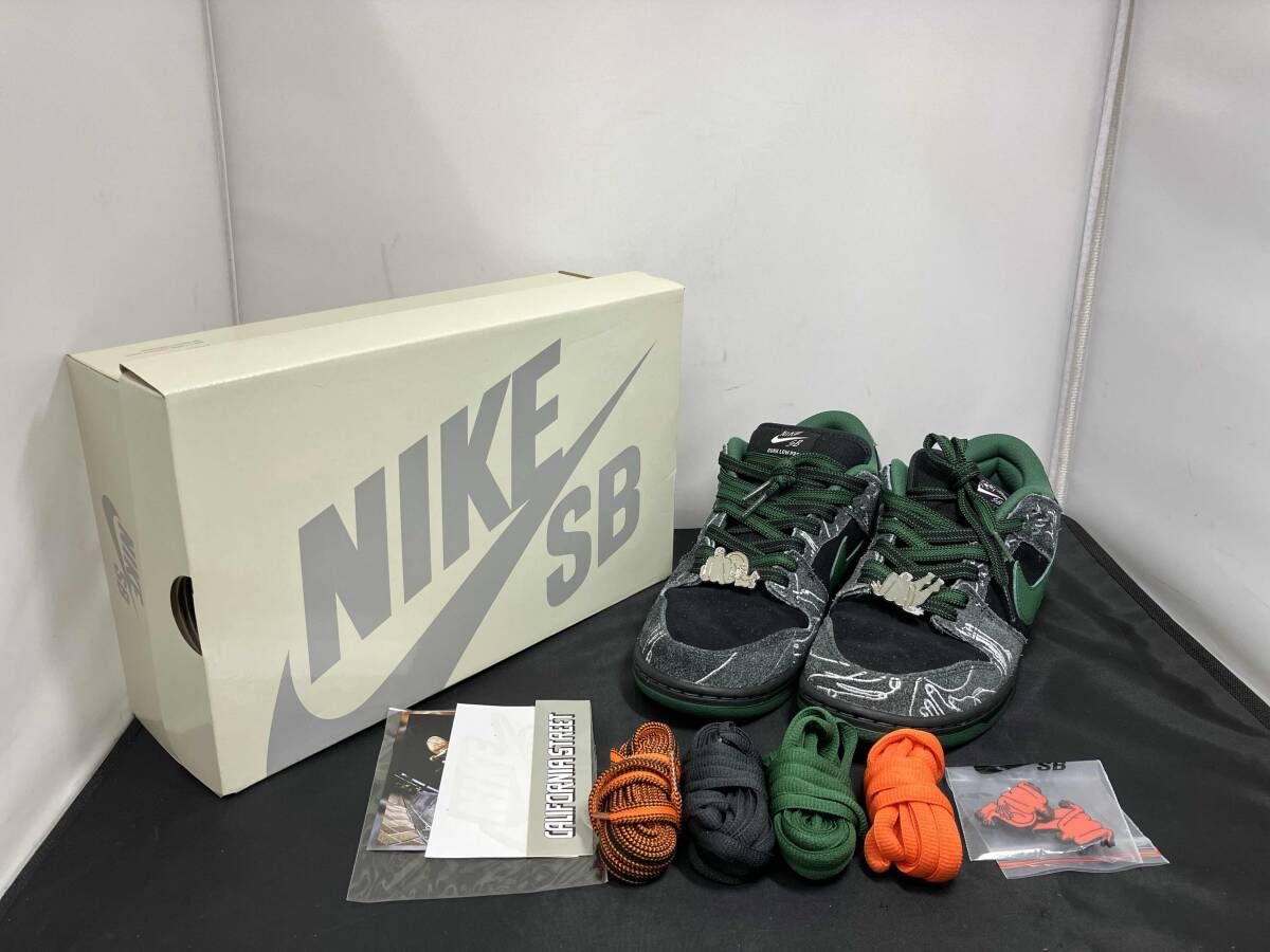 NIKE ナイキ HF7743-001 SB DUNK LOW QS スニーカー 26.5cm メンズ ブラック×グリーン系 黒×緑系 シューズ ※箱、替紐、ステッカー付