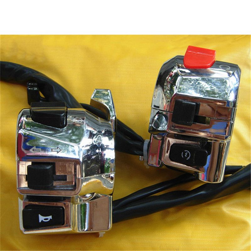 バイク用スイッチ 12V アルミ製 7/8インチ ハンドルバー用 クロームシルバー 1ペア