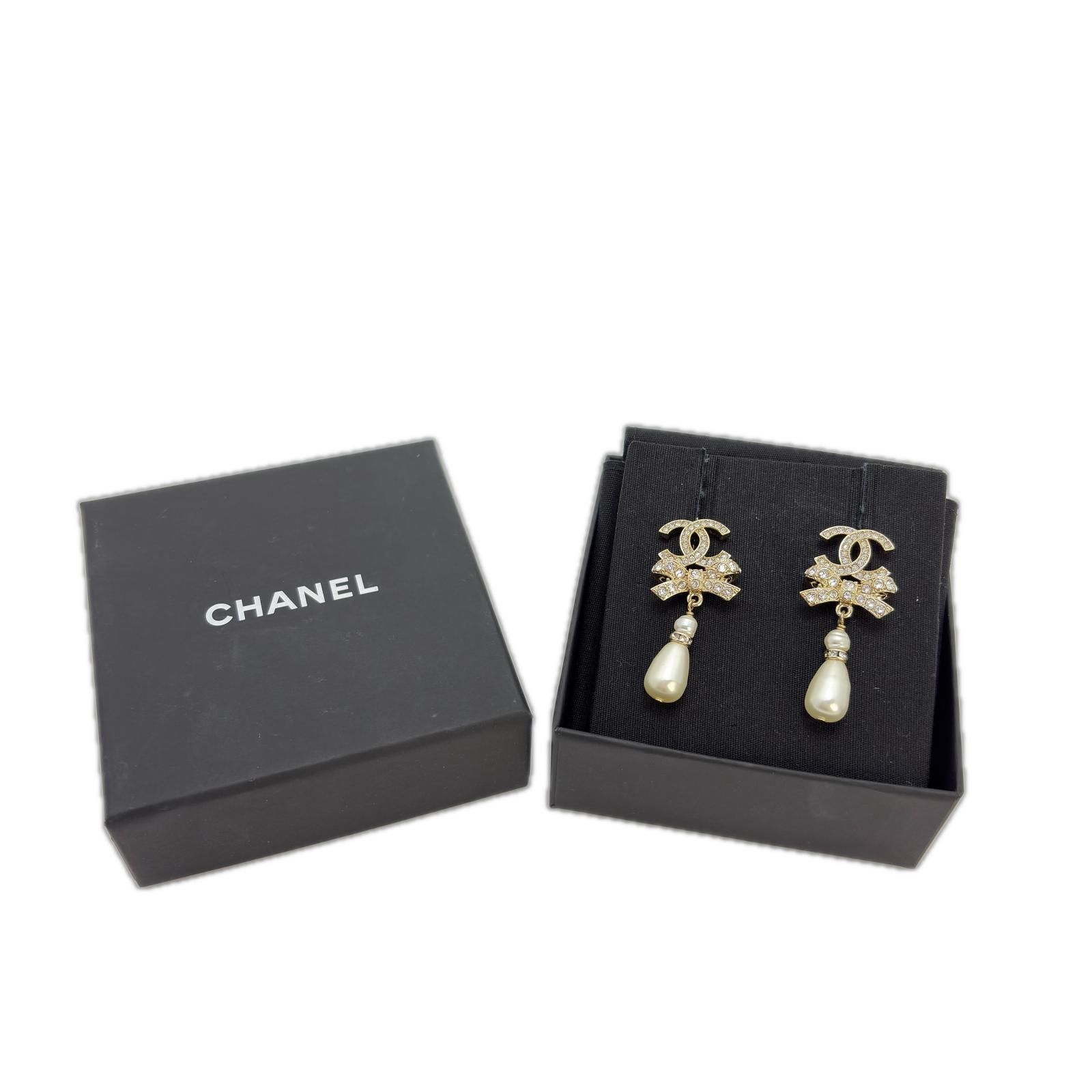 CHANEL シャネル ココマークリボン スイングパールピアス その他アクセサリー GP ゴールドメッキ ラインストーン フェイクパール【中古】【200】