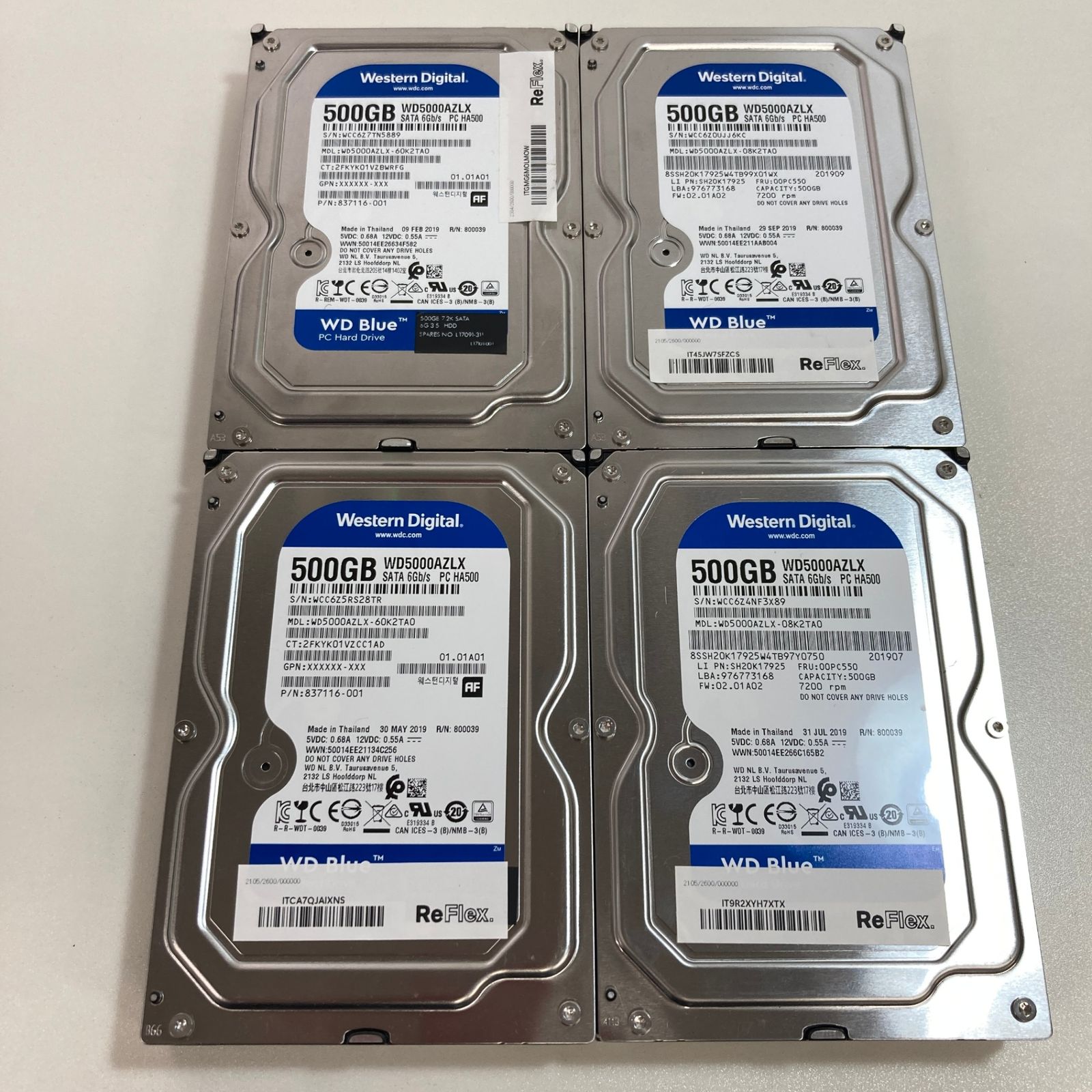 【中古・Bランク】Western Digital 500GB WD5000AZLX SATA 6Gb/s PC HA500 4枚セット(データ削除済)