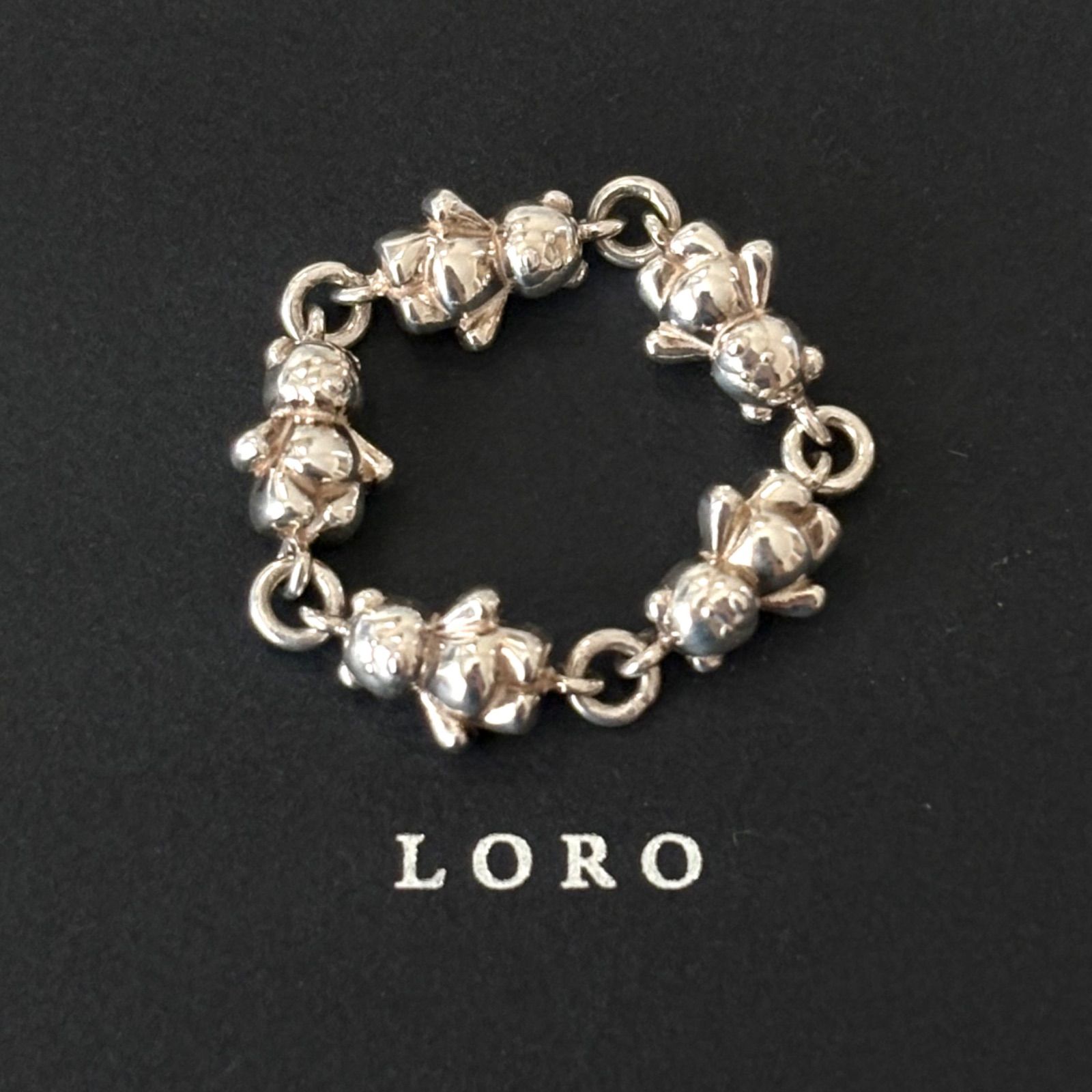 393【LORO】シルバー　くま　ベア　チェーンリング　Sサイズ　#16 箱付き