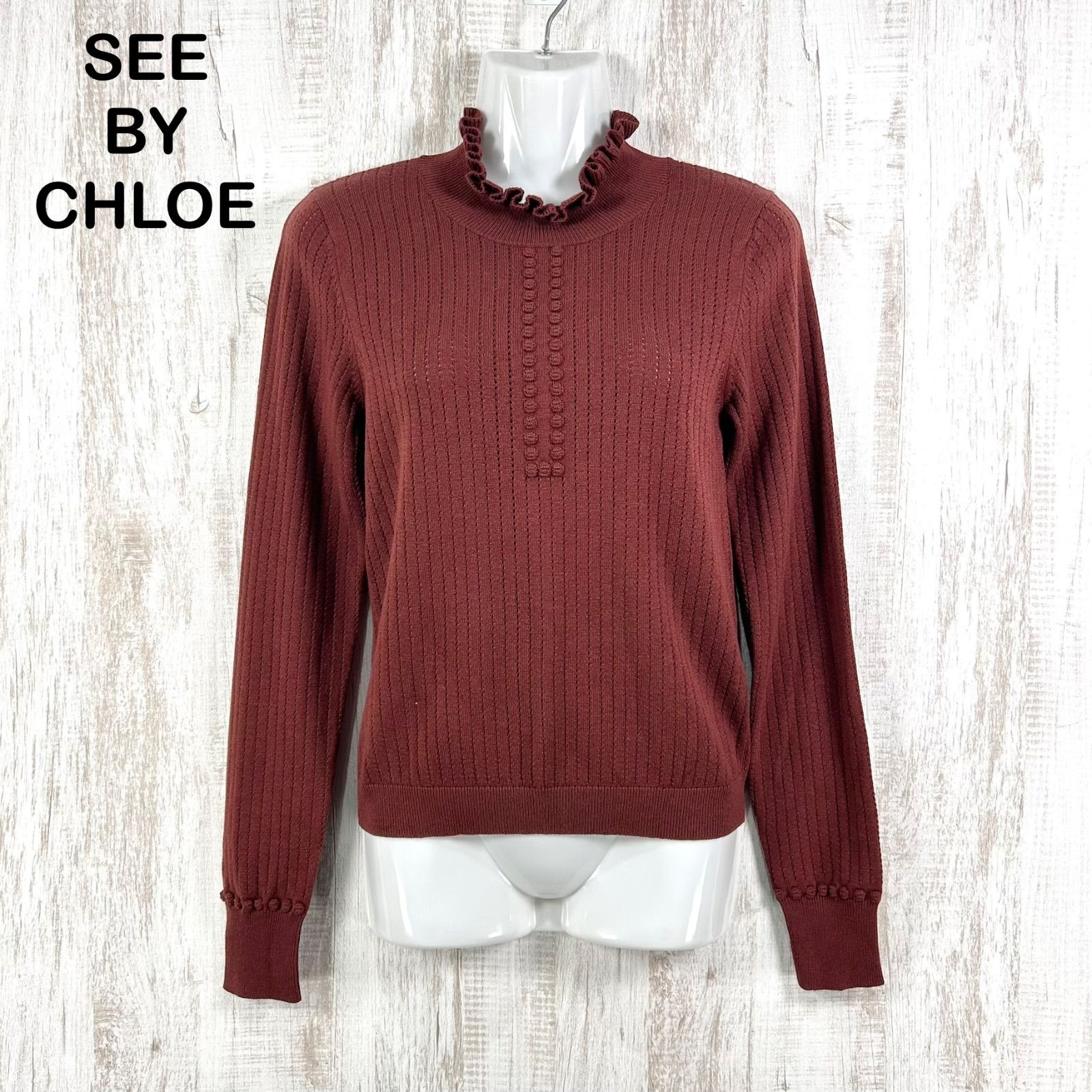 新品未使用 美品 SEE BY CHLOE シーバイクロエ フリル ウール リブニットセーター レッド