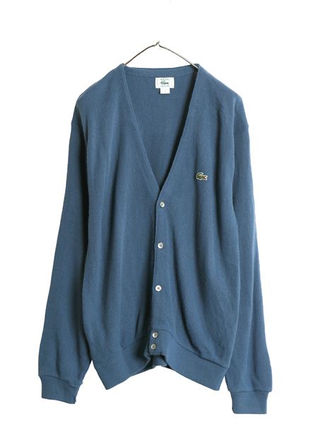 80s USA製 ラコステ アクリル ニット カーディガン メンズ レディース M 古着 ヴィンテージ 羽織り 前開き セーター ワンポイント ブルー 9,317円