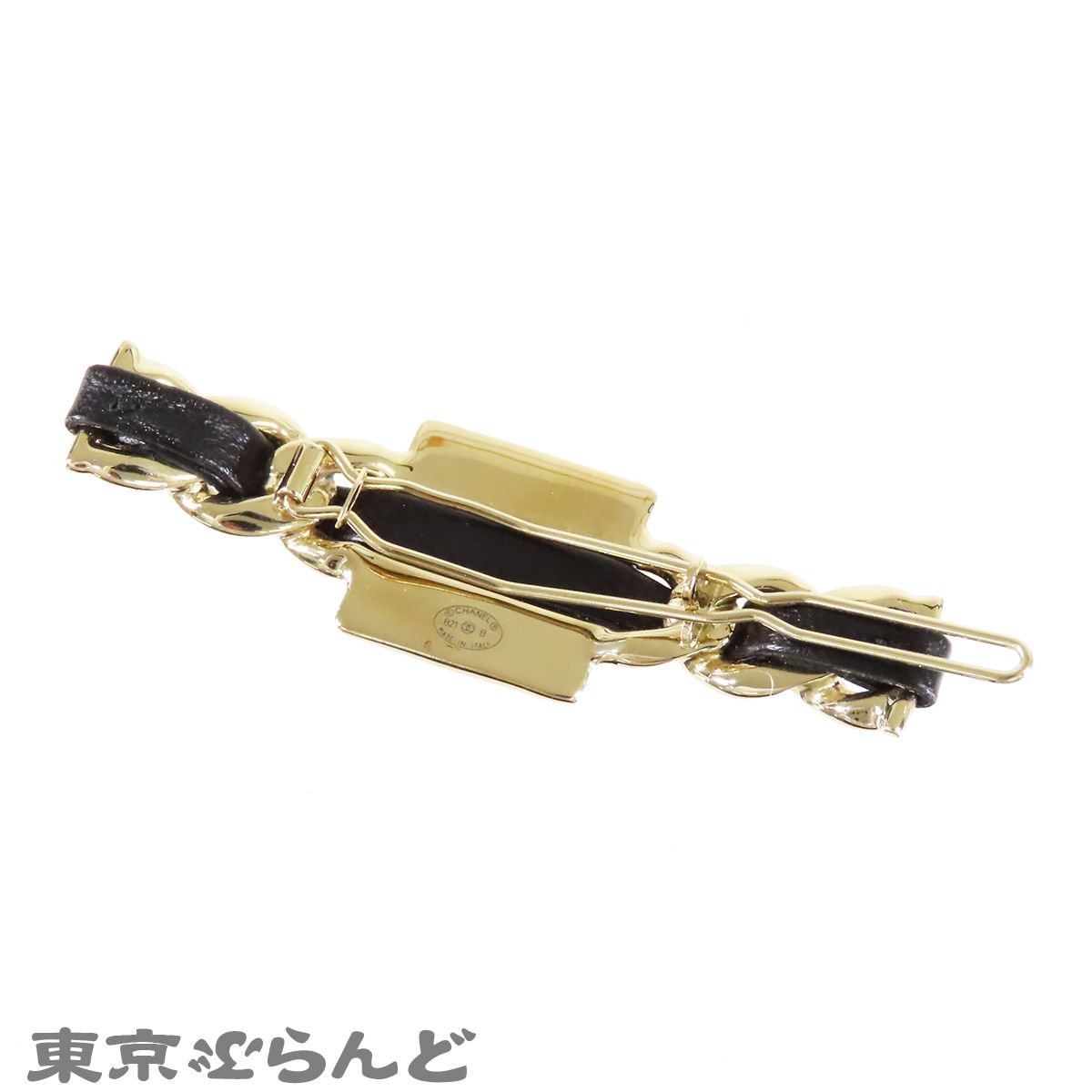 CHANEL ヘアピン バレッタ レザー ココマーク シャネル CHANEL ココマーク バレッタ ゴールドxブラック GP レザー