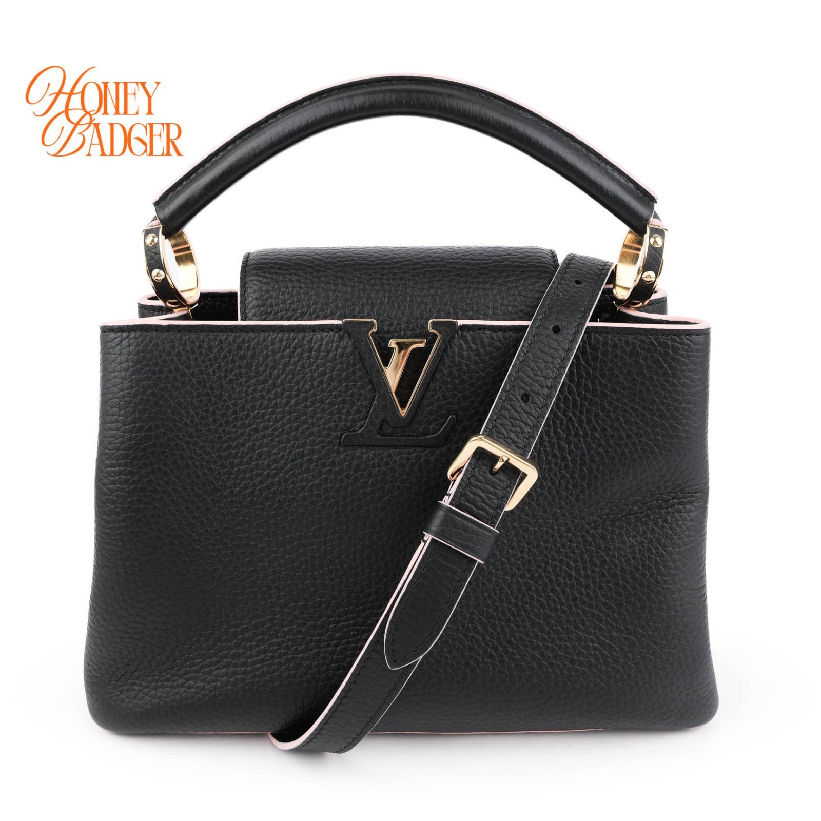 【ピンクエッジ限定配色】ルイヴィトン LOUIS VUITTON カプシーヌ BB 2WAY ハンドバッグ ブラック トリヨン ゴールド金具