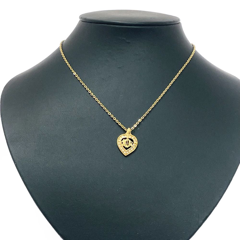 【中古】Dior ディオール GP ラインストーン エンブレムロゴ ハートネックレス ゴールド 620720 ネックレス