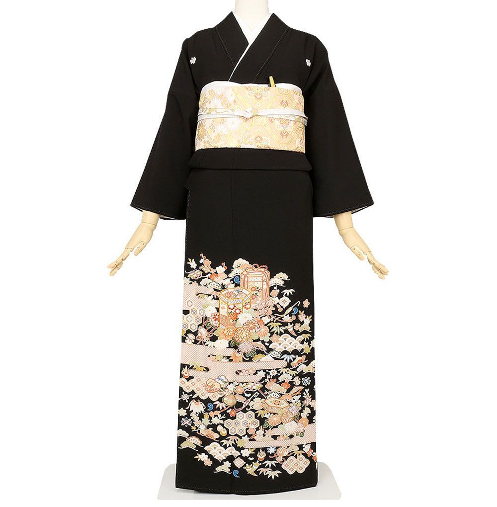 礼装用　黒留袖　 貝桶に宝尽くし　着物単品　【結婚式、披露宴などの祝い事に】旧レンタル商品