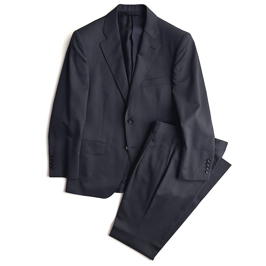 新品 D'URBAN ダーバン r.a.s.o. 日本製 ストライプ スーツ ネイビー ブラウン AB8 定価110,000円 シルク混 尾州生地 メンズ