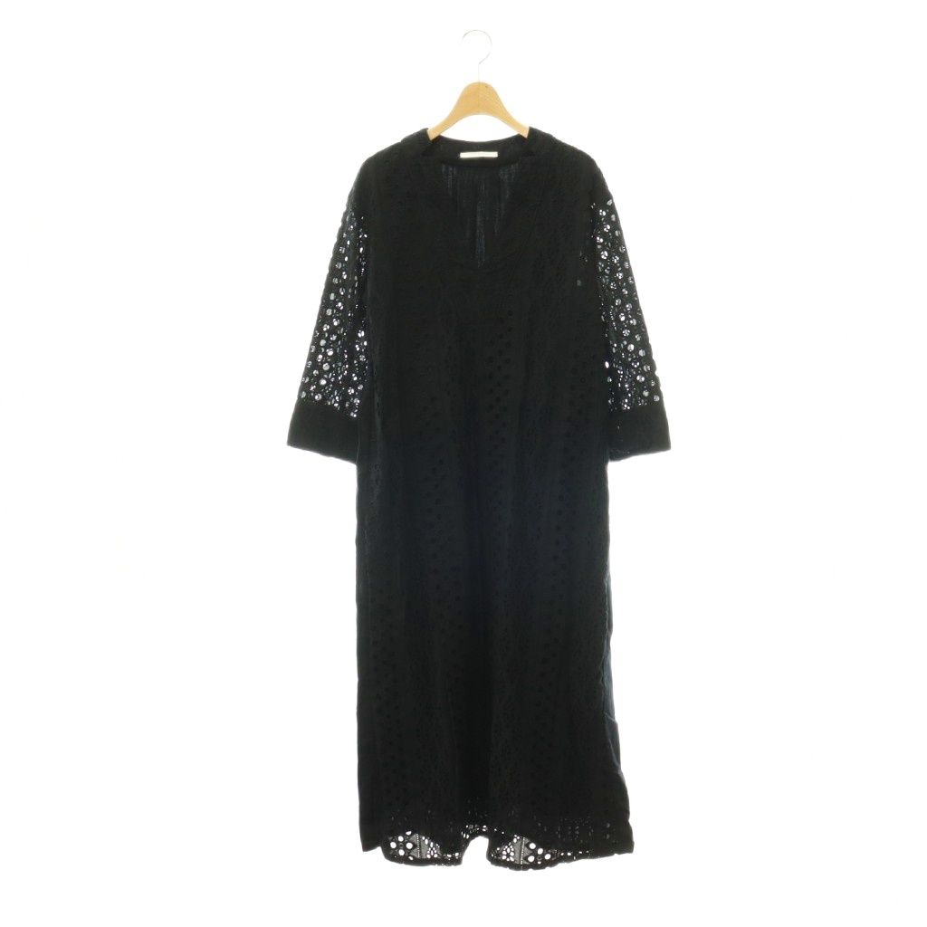 ヌキテパ NE QUITTEZ PAS! Border Hemla V Neck Kurta ワンピース カットワーク刺繍 レース 黒 ブラック /CX ■OS