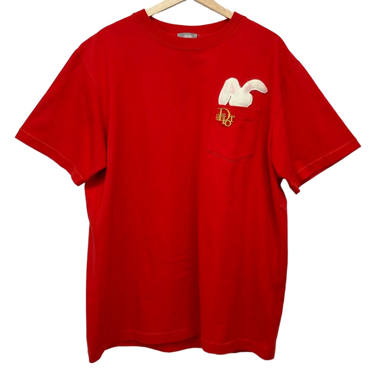ディオール/クリスチャンディオール 半袖Tシャツ サイズL メンズ - 313J651A0554 レッド クルーネック/バニーワッペン/Diorロゴ刺繍