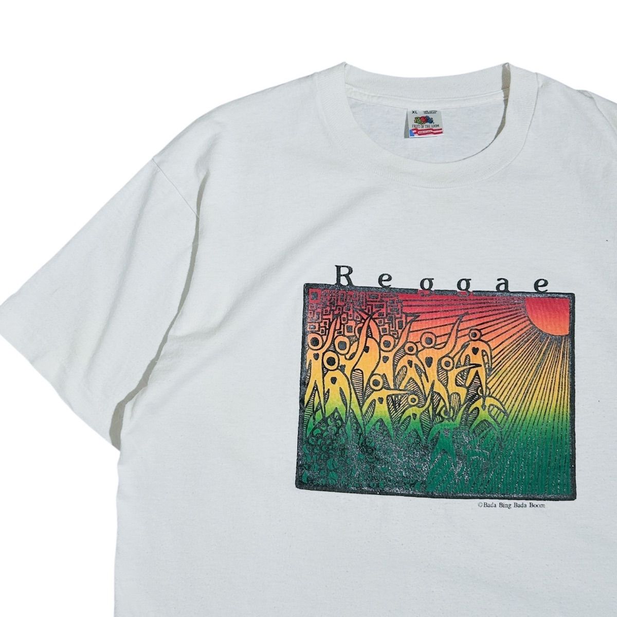 90s USA製 Fruit of the Loom レゲエ ラスタ アート プリント シングルステッチ Tシャツ XL 白 ヴィンテージ ジャマイカ T148