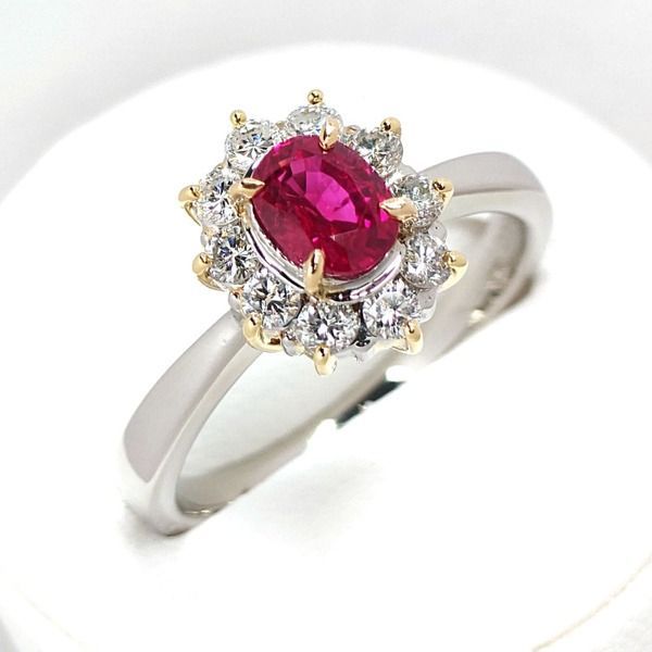 ルビー リング Pt900 K18 ルビー 0.76ct、ダイヤモンド 0.36ct ヴィンテージ ジュエリー プラチナ900 132,000円