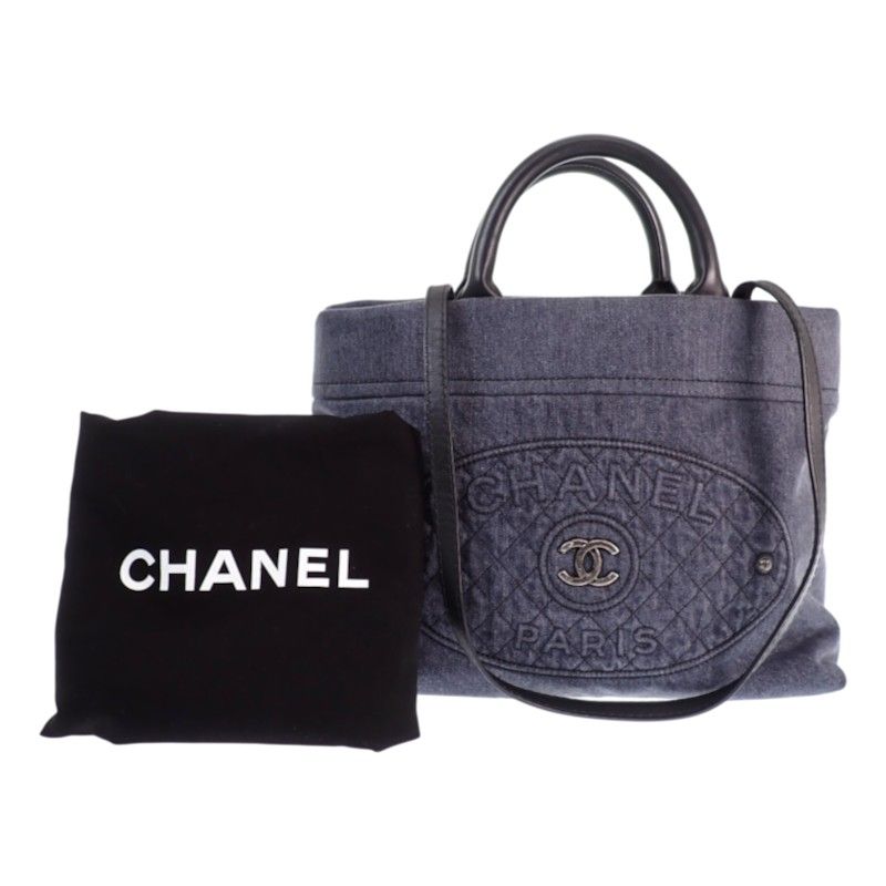 シャネル CHANEL ココマーク キルティング A93373 トートバッグ デニム レザー ブラック シルバー金具 レディース ギャランティ有【中古】【Aランク】