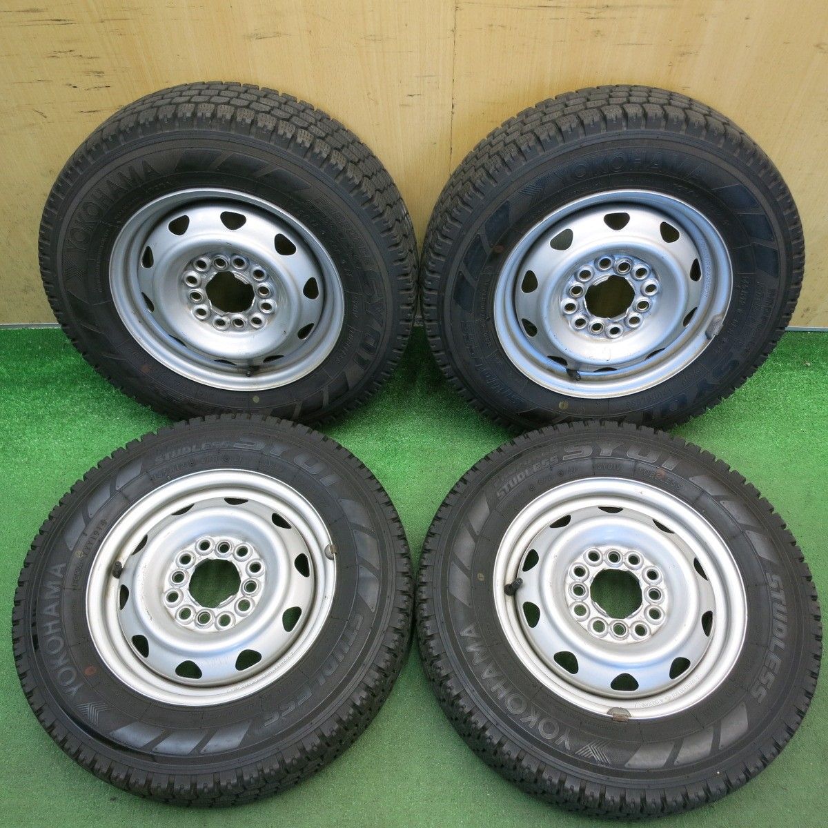 バリ溝！9.5分◎スタッドレス 145R12 6PR ヨコハマ SY01 スチール ホイール PCD100 110 114.3/4H マルチ◎6073002HAス